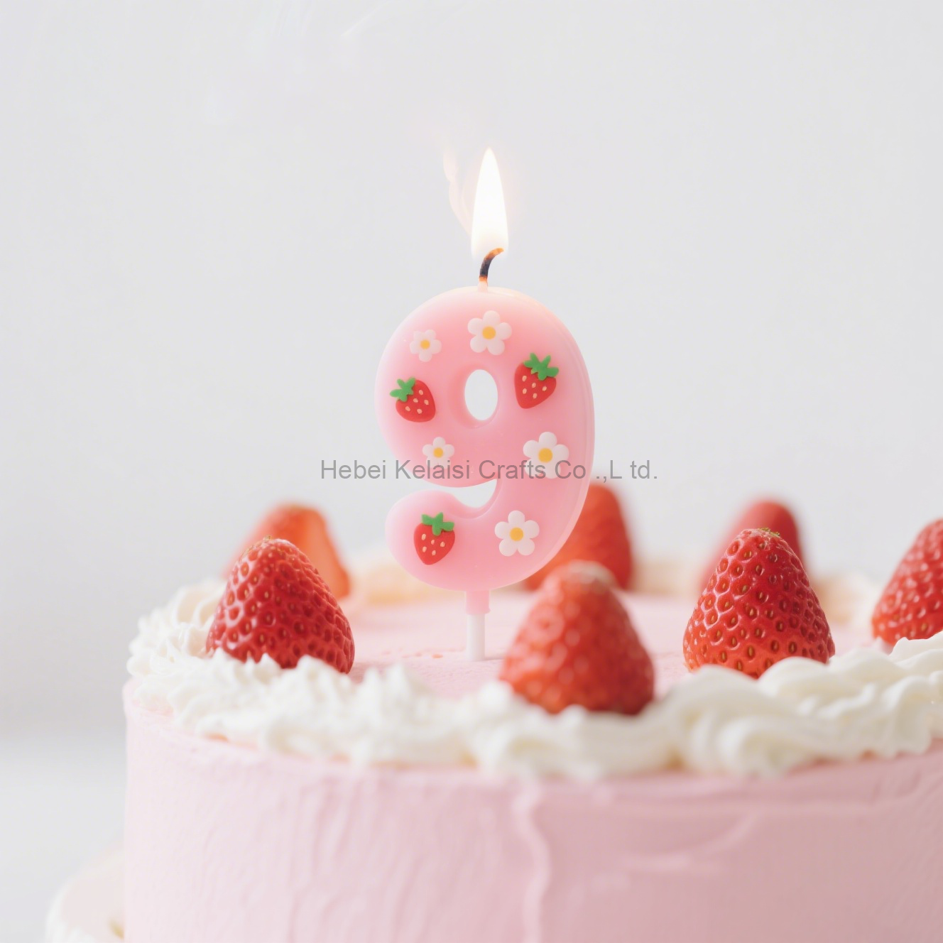 Romantic Strawberry Print Pink Number Cake Birthday Candle
