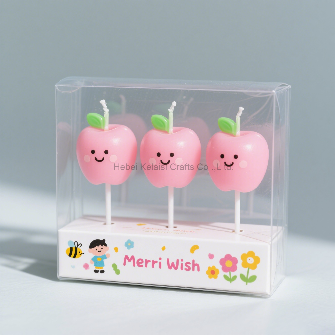 Merri Wish 3 Pcs Cute Pink Apple Shaped Birthday Cake Candles Set