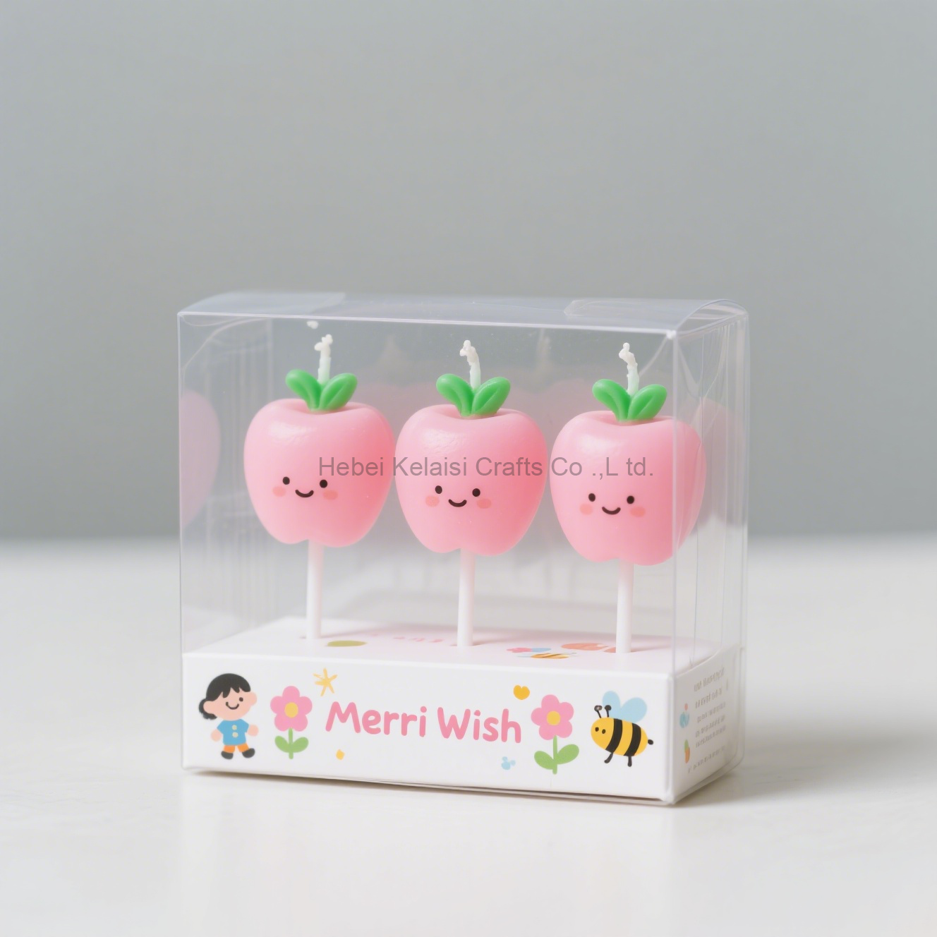Merri Wish 3 Pcs Cute Pink Apple Shaped Birthday Cake Candles Set