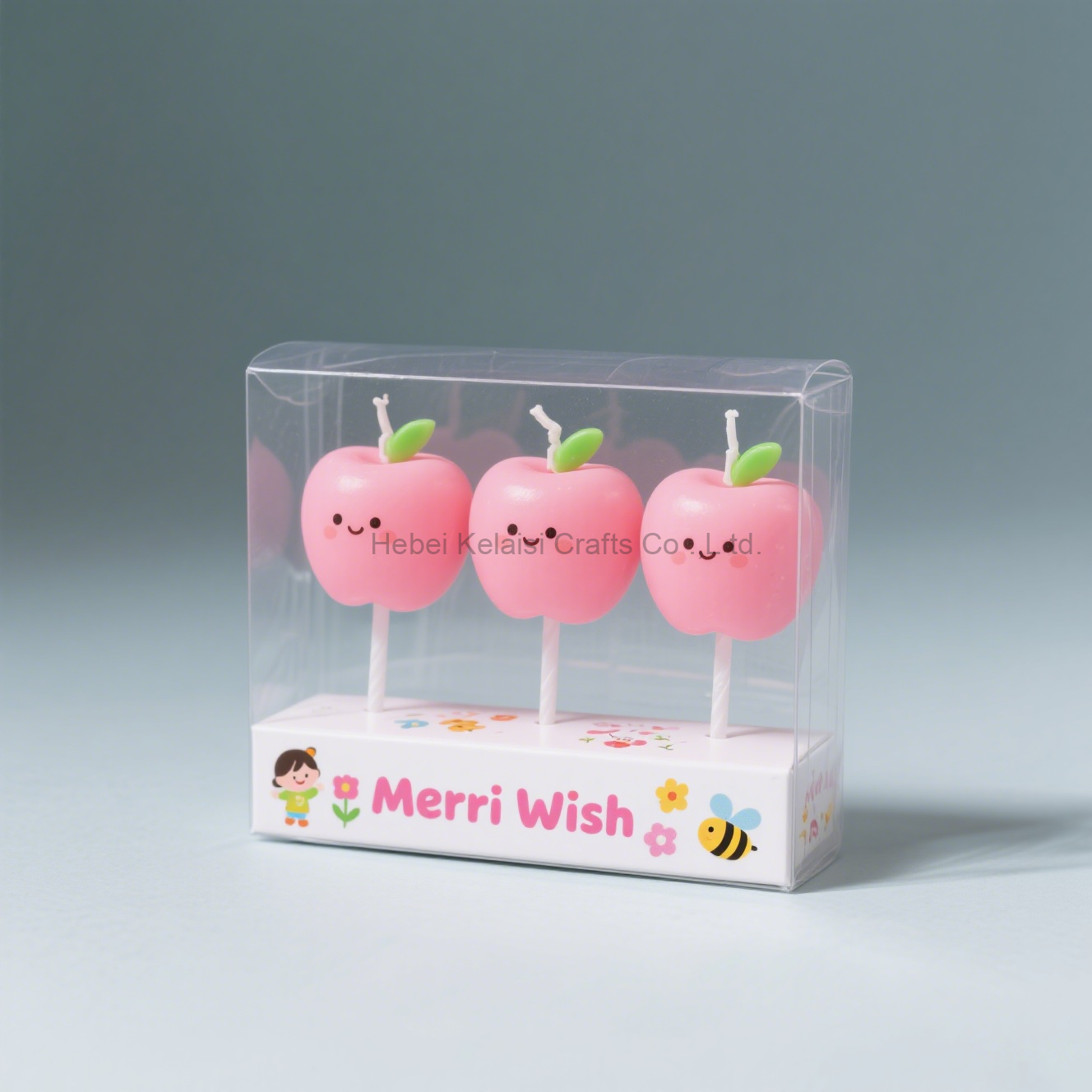 Merri Wish 3 Pcs Cute Pink Apple Shaped Birthday Cake Candles Set