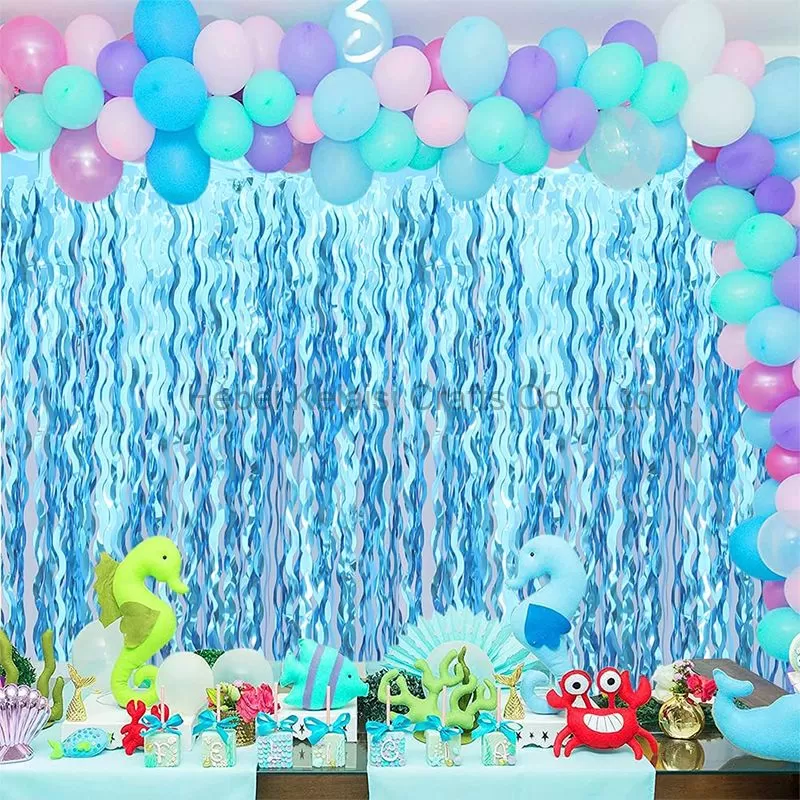 Wavy Tinsel Foil Fringe Curtain Photo Booth Props Mermaid Birthday Under Party Decorations