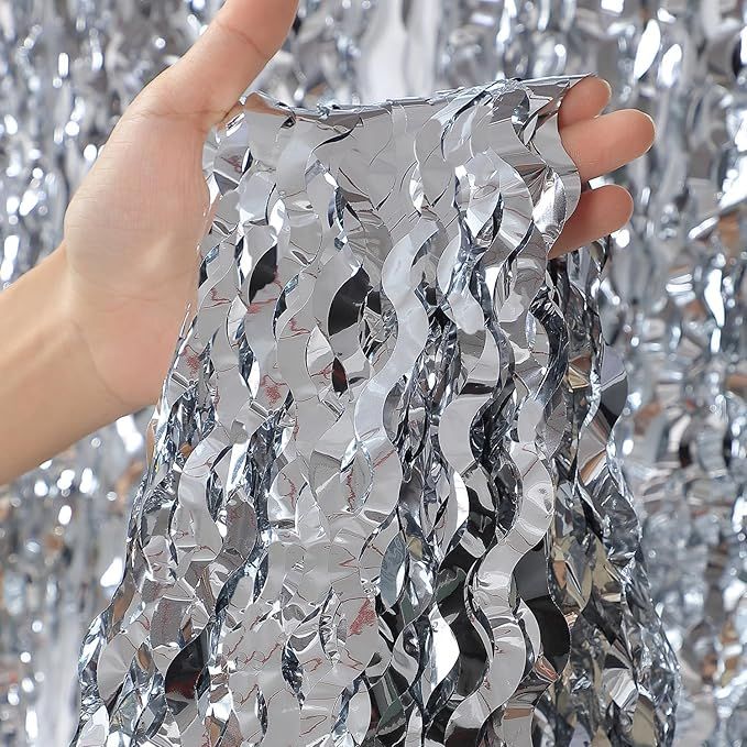 Party decoration tinsel wavy aluminum foil tassel curtain backdrop