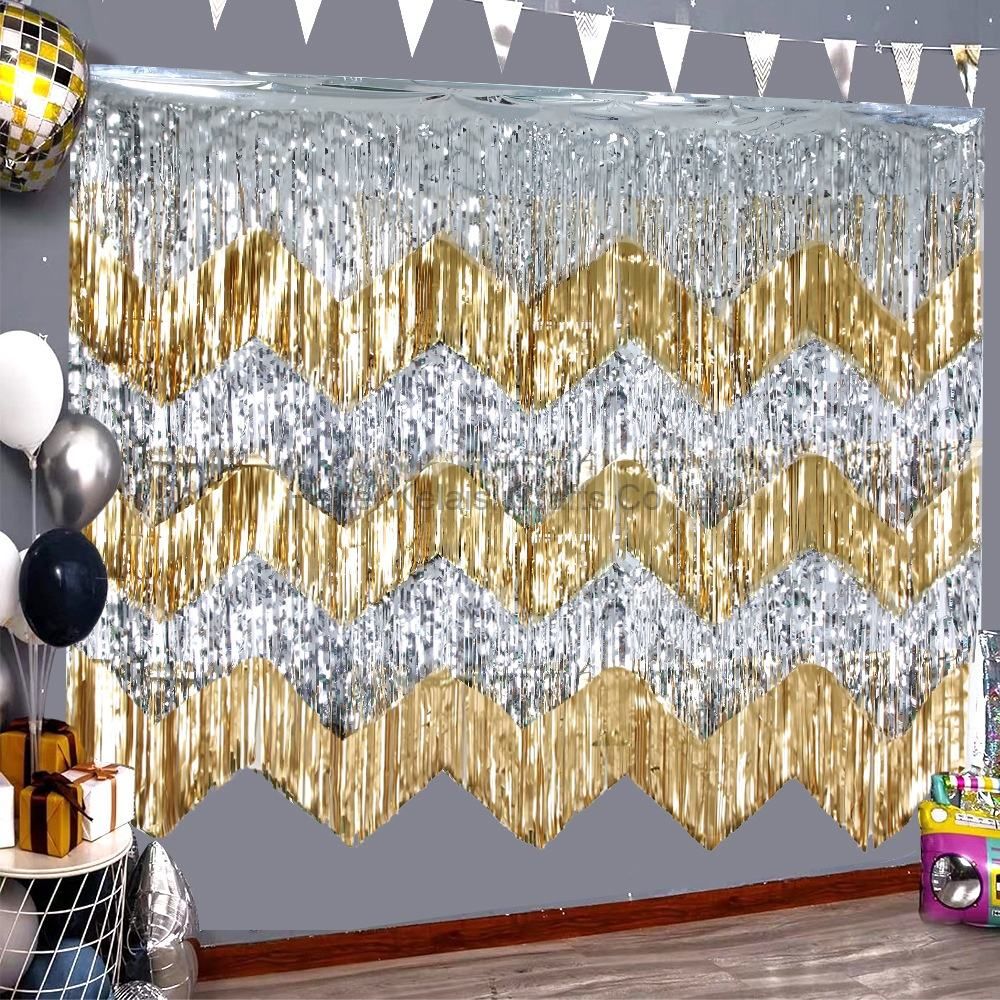 Metal Wire Aluminum Foil Tassel Photo Booth Party Wedding Wall Decoration