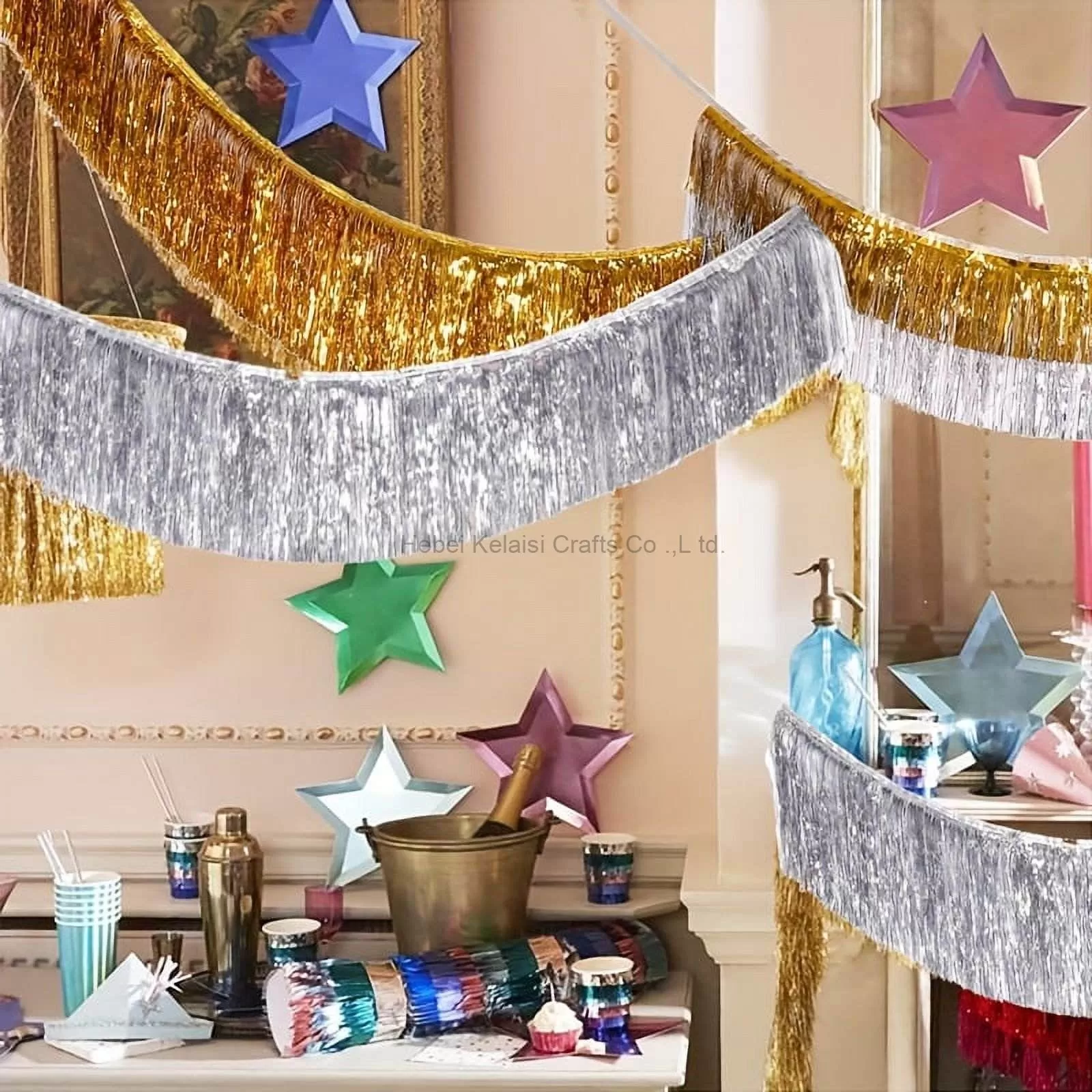 Metallic Tinsel Garland Curtain Table Skirts Hanging Decoration Party Backdrop