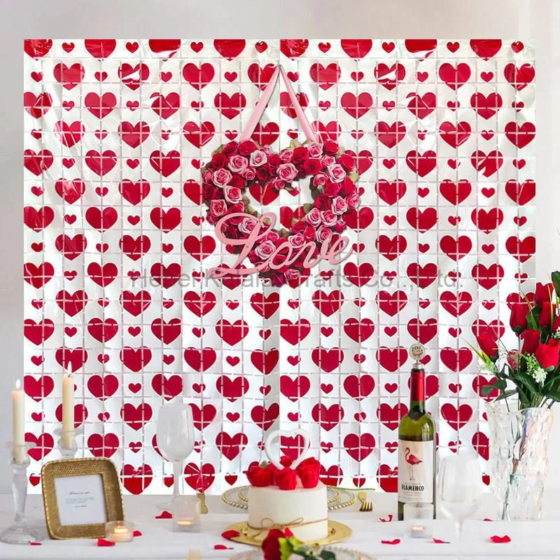 Party & Romantic Decoration Valentine's Day Foil Fringe Heart Curtain 1x2m Shiny Tinsel Backdrop