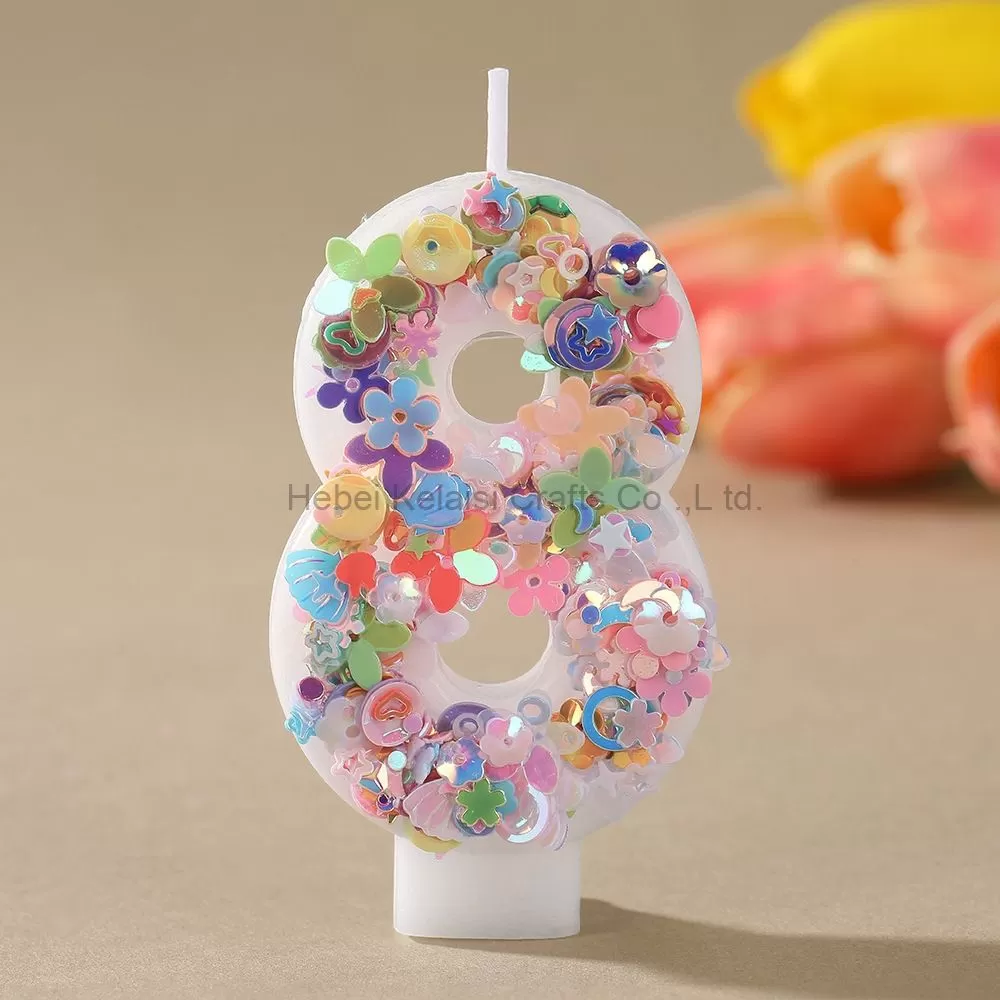 0-9 Numeral Candle Glitter Sequin Cake Topper for Party Decoration Sparkle Number Birthday Candle