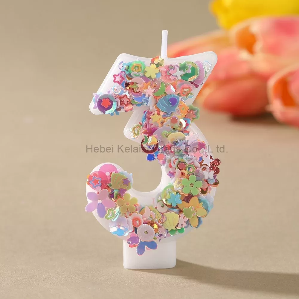 0-9 Numeral Candle Glitter Sequin Cake Topper for Party Decoration Sparkle Number Birthday Candle