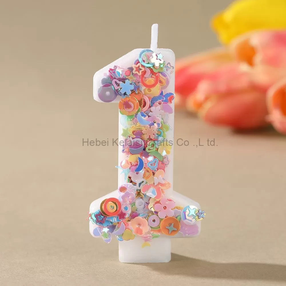 0-9 Numeral Candle Glitter Sequin Cake Topper for Party Decoration Sparkle Number Birthday Candle