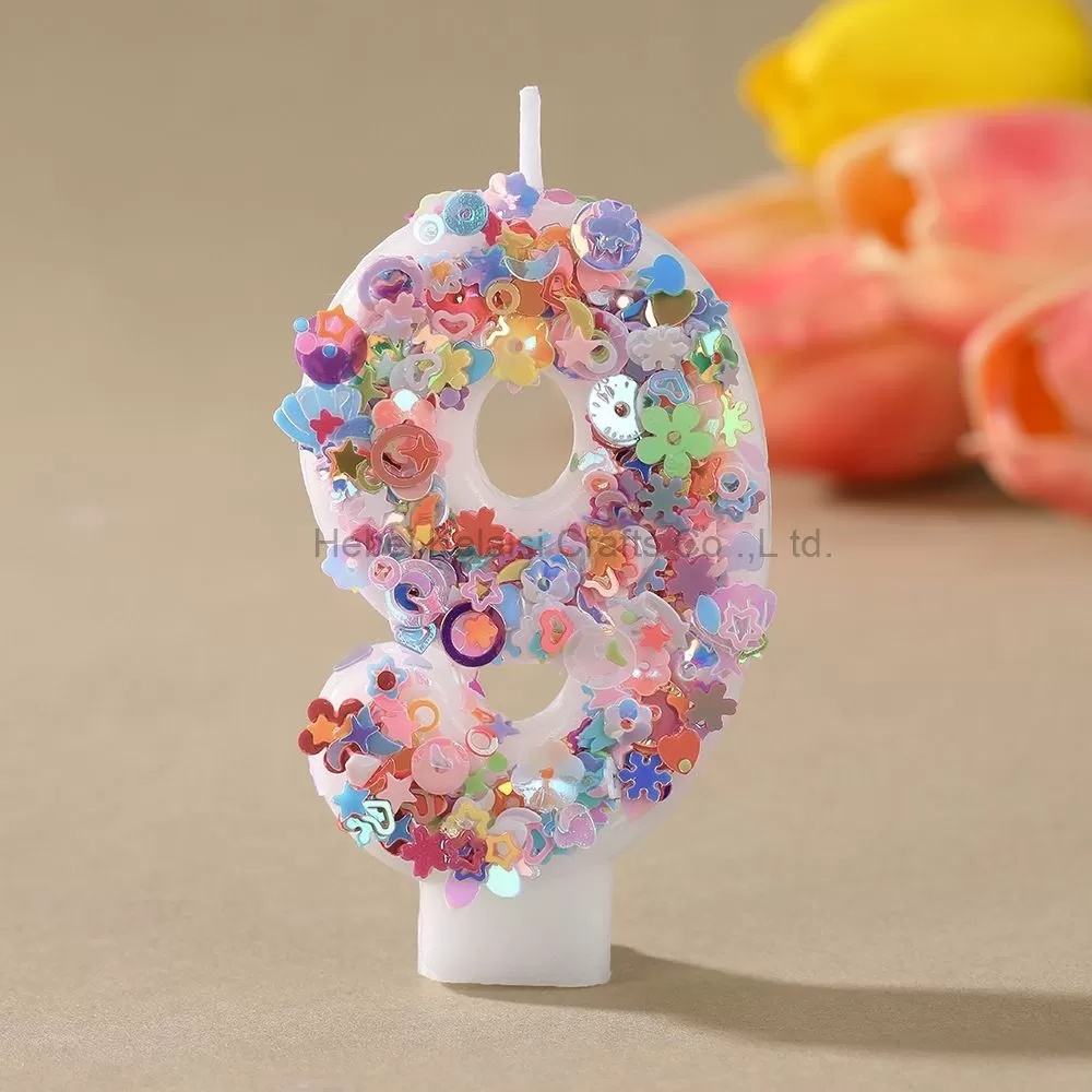 0-9 Numeral Candle Glitter Sequin Cake Topper for Party Decoration Sparkle Number Birthday Candle