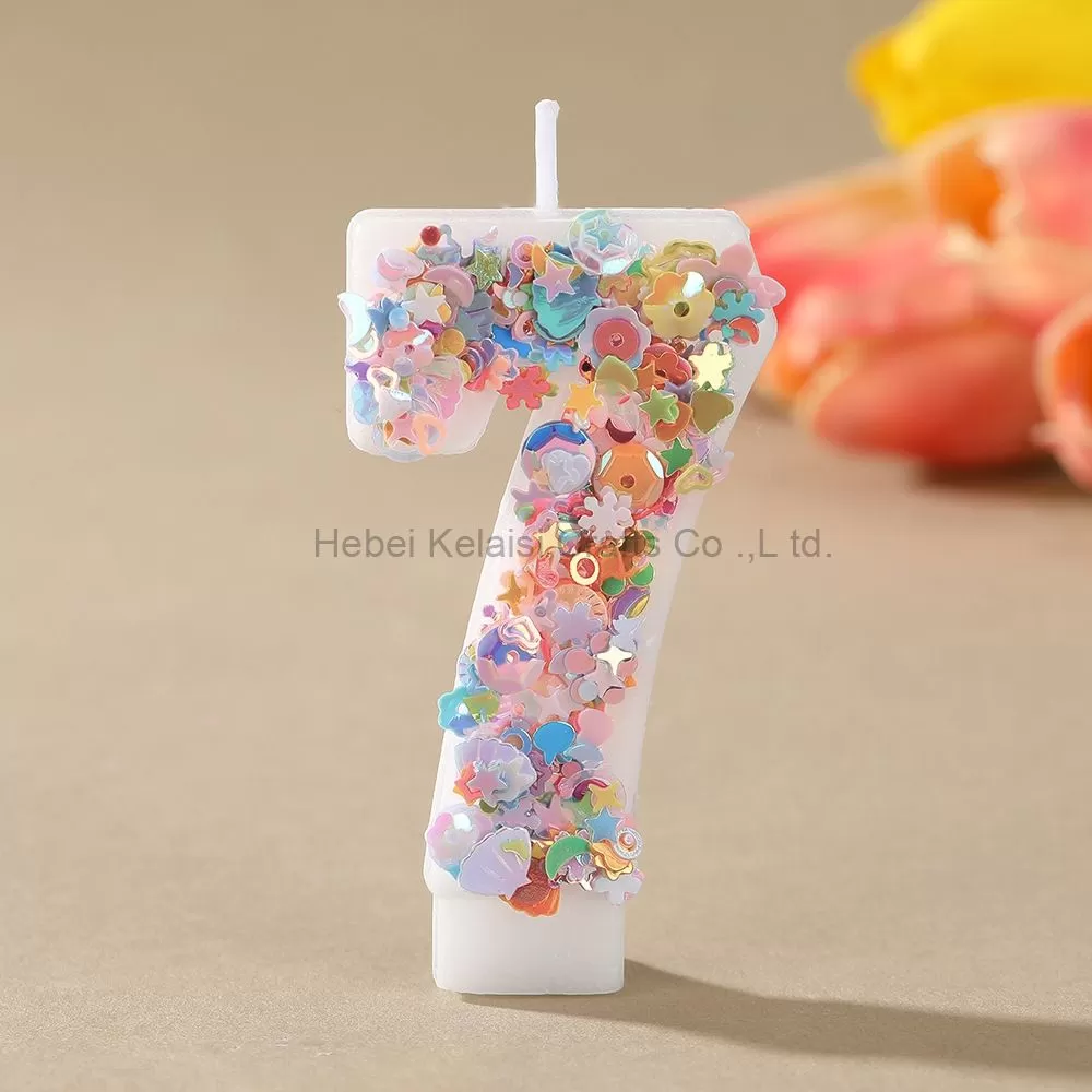 0-9 Numeral Candle Glitter Sequin Cake Topper for Party Decoration Sparkle Number Birthday Candle