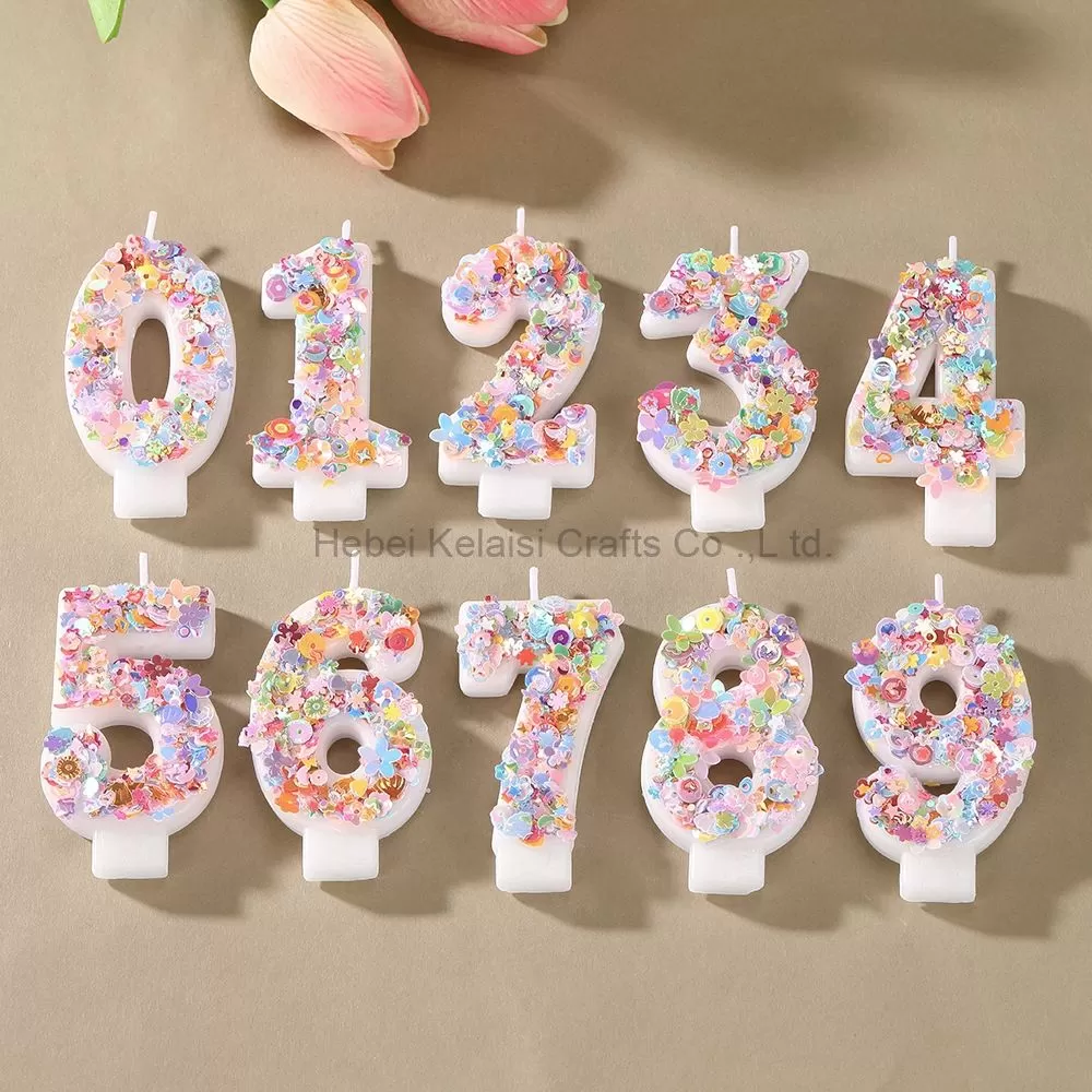 0-9 Numeral Candle Glitter Sequin Cake Topper for Party Decoration Sparkle Number Birthday Candle