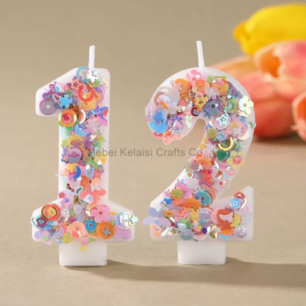0-9 Numeral Candle Glitter Sequin Cake Topper for Party Decoration Sparkle Number Birthday Candle