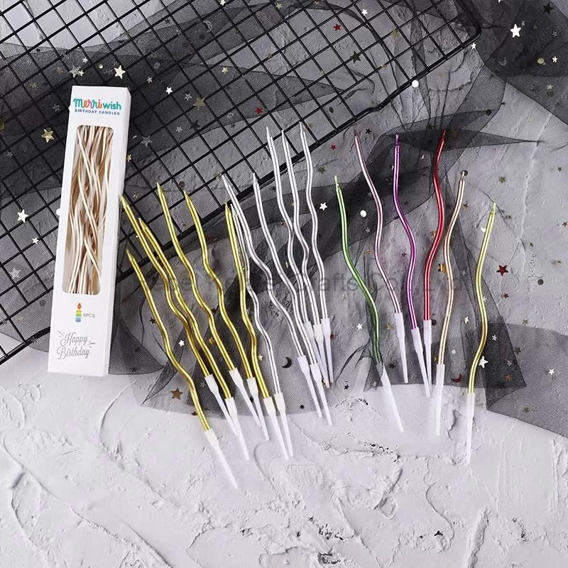 Twisted Spiral Cup Colorful Rainbow Happy Birthday Cake Gold-plated Curve Candle