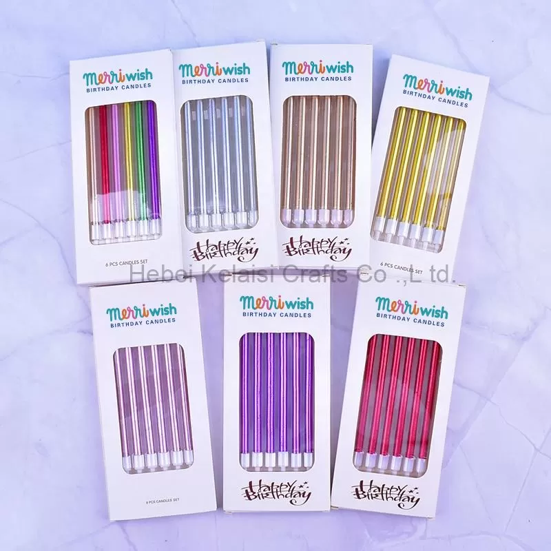 Wholesale Long Stem Metallic Birthday Candles – Gold & Silver Thin Pencil Cake Candles (6pcs Boxed)