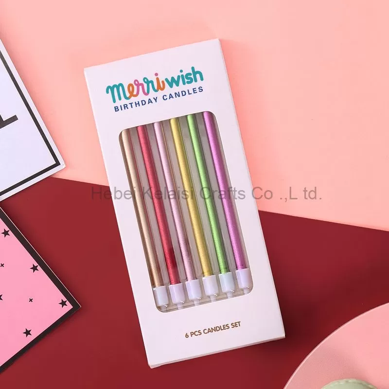 Wholesale Long Stem Metallic Birthday Candles – Gold & Silver Thin Pencil Cake Candles (6pcs Boxed)