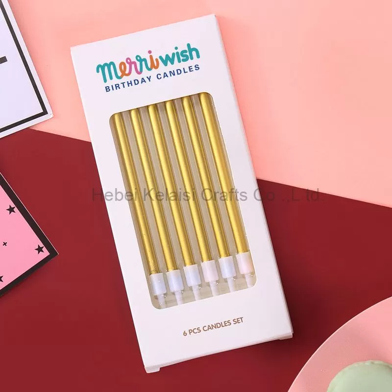 Wholesale Long Stem Metallic Birthday Candles – Gold & Silver Thin Pencil Cake Candles (6pcs Boxed)