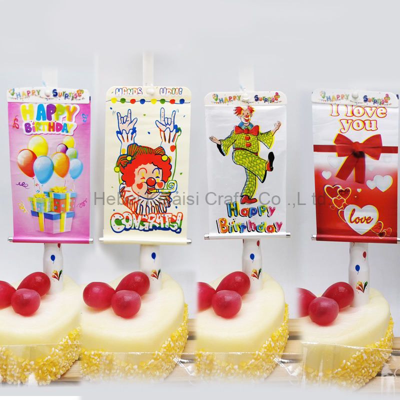 party romantic new strange birthday cake surprise  clown banner decorated candles